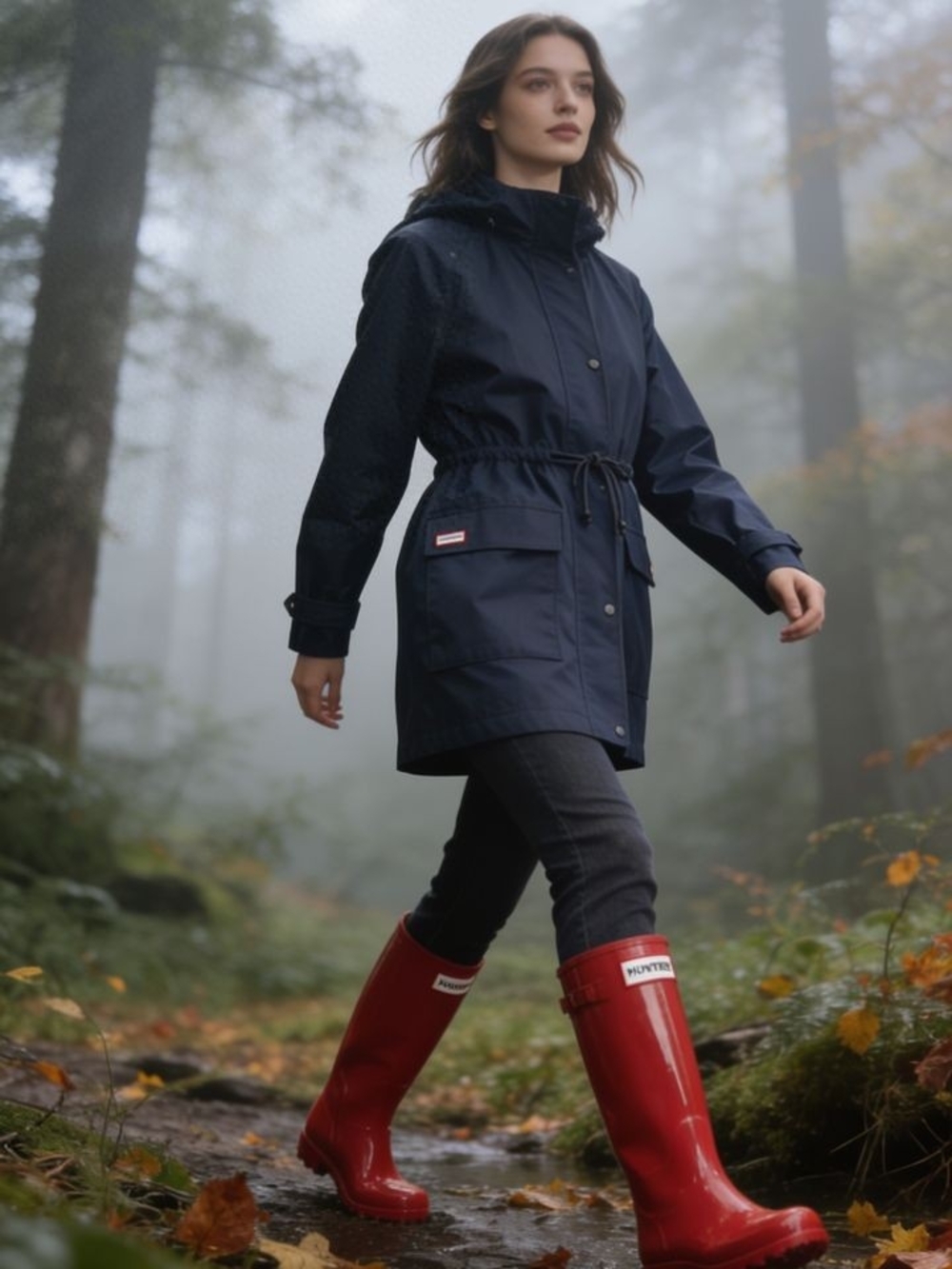 Hunter Navy Hooded Trench Coat